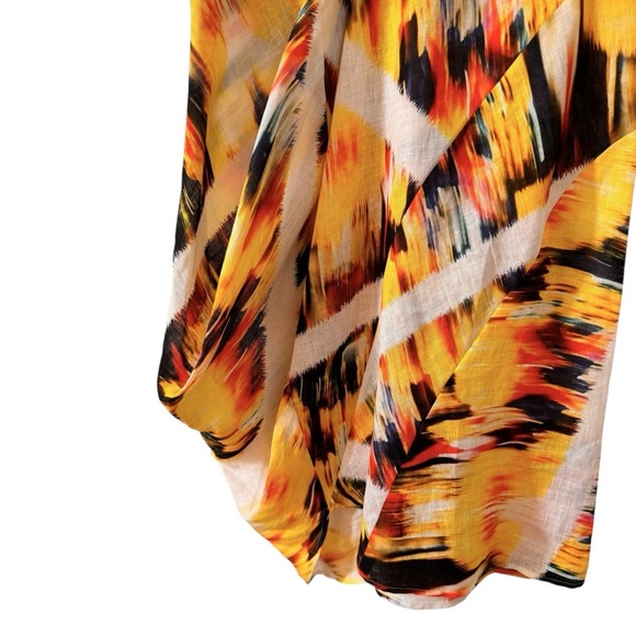 Zero + Maria Cornejo 100% Linen Blur Print Yellow Midi Dress Size 2 - Picture 3 of 12